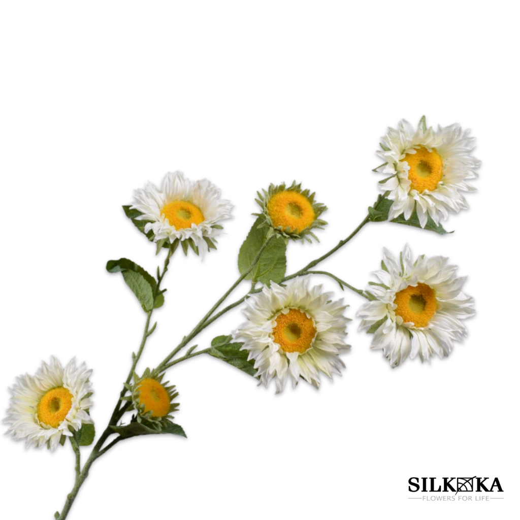 Zonnebloem kunsttak Silk-ka wit/geel 134 cm Silk-ka. Bloemings Atelier Nijmegen